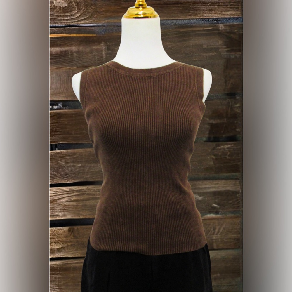 Brown Mineral Wash Ribbed Sleeveless Top